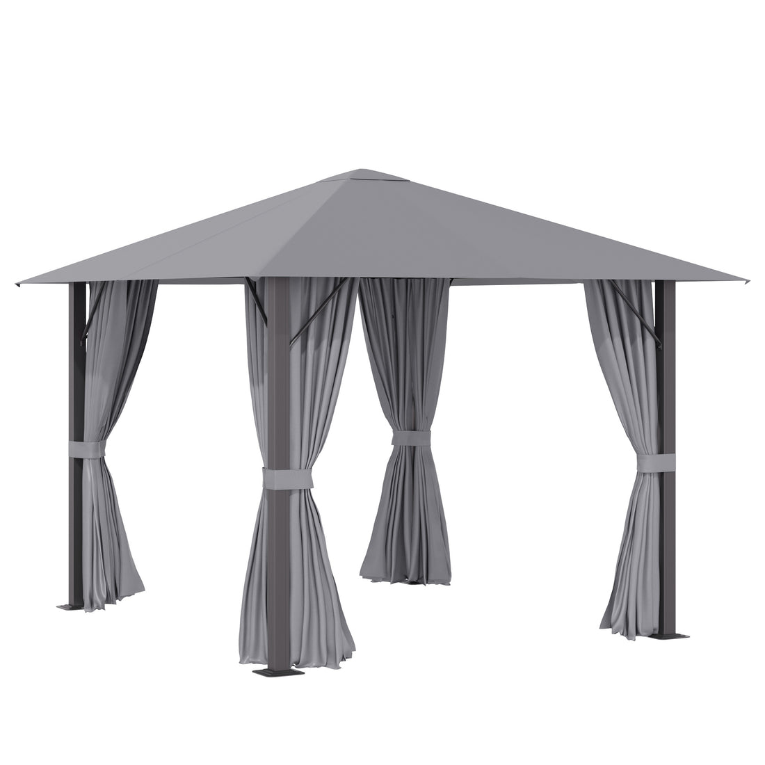 10' X 10' Patio Gazebo Aluminum Frame Outdoor Canopy Shelter With Sidewalls, Vented Roof For Garden, Lawn, Backyard, And Deck, Gray Gray Aluminium