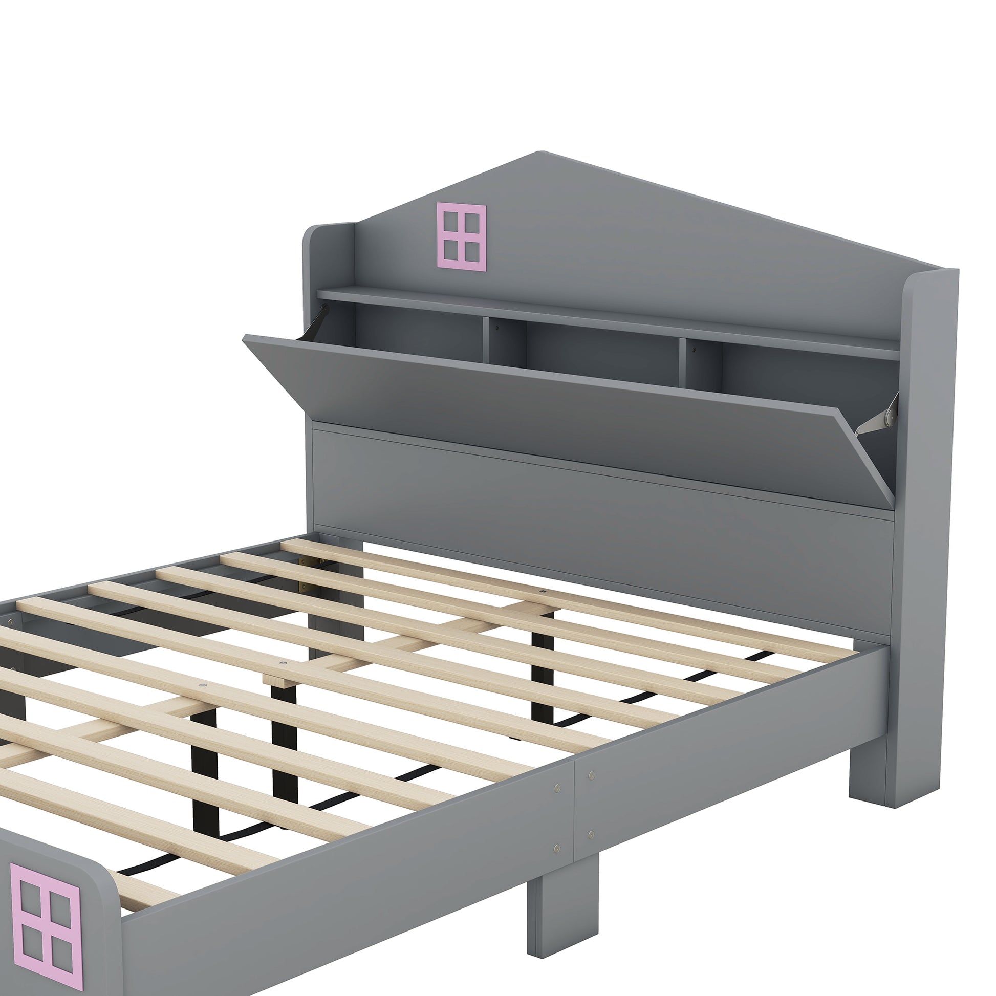 3 Pieces Bedroom Sets Twin Size House Bed With Storage Headboard, Wooden Nightstand And Storage Dresser,Gray Gray Wood