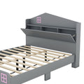 Wooden Full Size House Bed With Storage Headboard ,Kids Bed With Storage Shelf,Grey Grey Wood