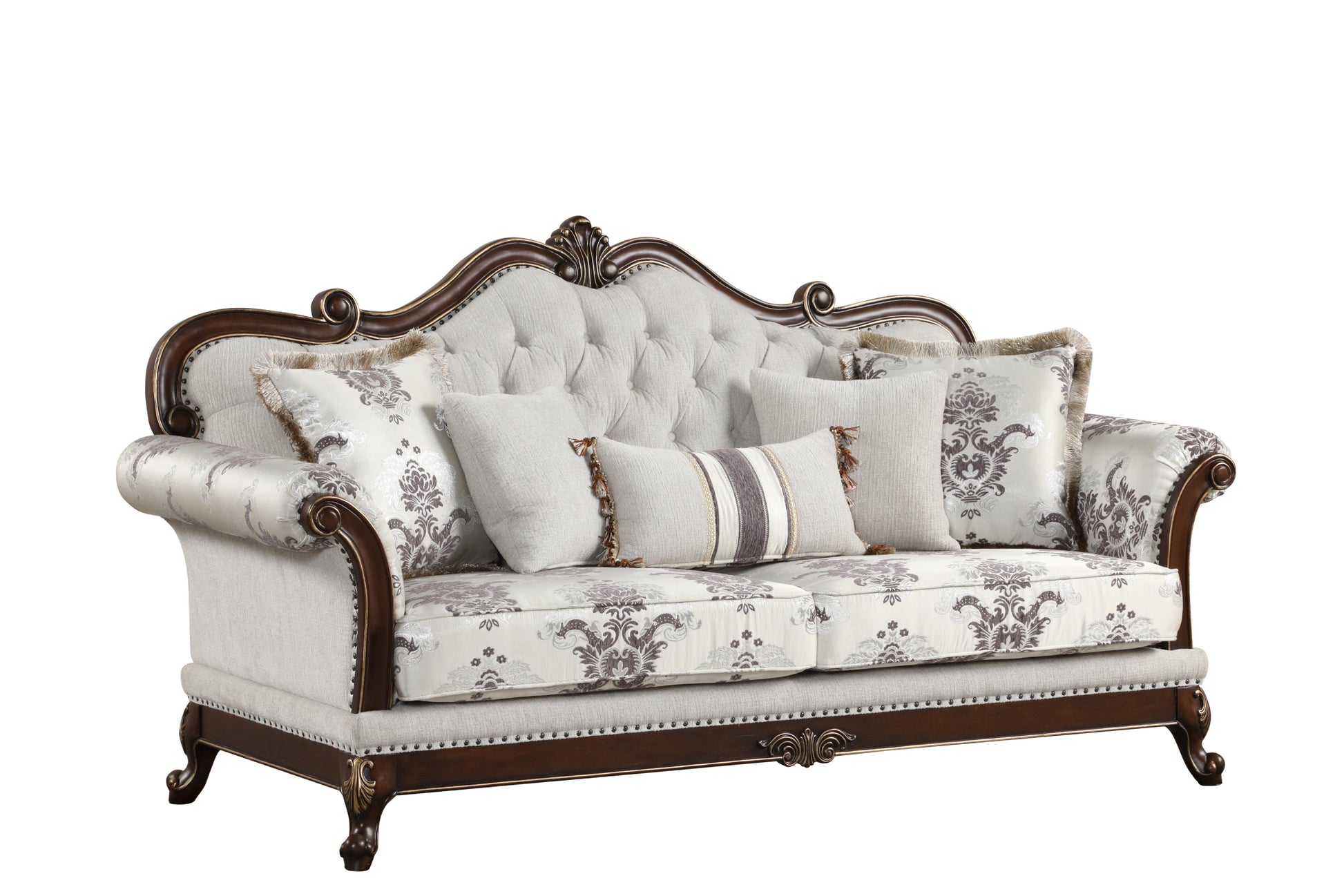 Gloria Traditional Style Button Tufted Sofa White Primary Living Space Traditional Wood