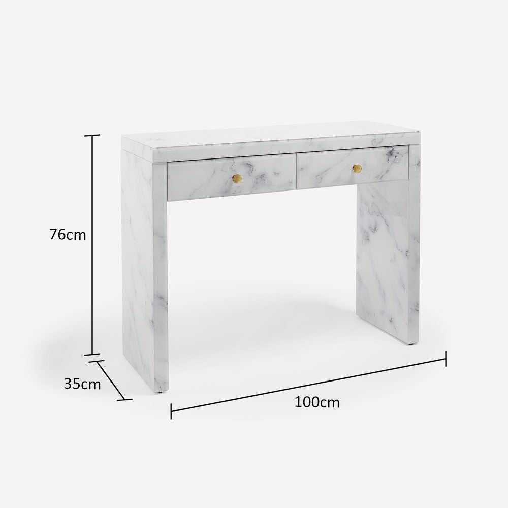 Modern Design Tempered Glass Marble Texture Vanity Table Dressing Table For Bedroom, Living Room White Marble Mdf Glass