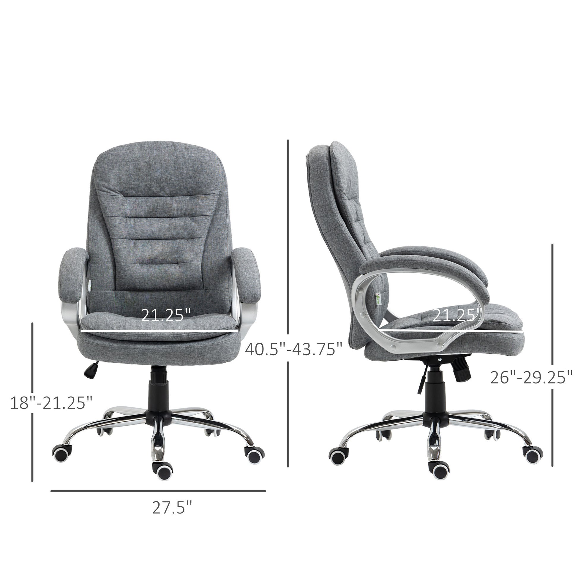 High Back Home Office Chair Executive Computer Chair With Adjustable Height, Upholstered Thick Padding Headrest And Armrest Grey Light Grey Foam