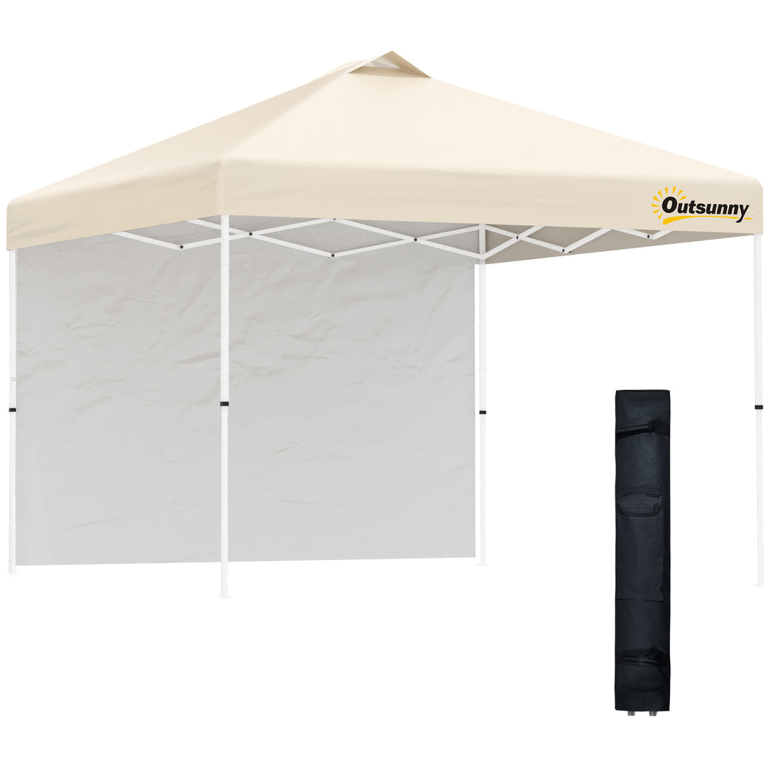 10' X 10' Pop Up Canopy Tent With 1 Removable Sidewall, Commercial Instant Sun Shelter, Tents For Parties With Wheeled Carry Bag For Outdoor, Garden, Patio, Beige Beige Metal