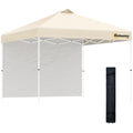 10' X 10' Pop Up Canopy Tent With 1 Removable Sidewall, Commercial Instant Sun Shelter, Tents For Parties With Wheeled Carry Bag For Outdoor, Garden, Patio, Beige Beige Metal