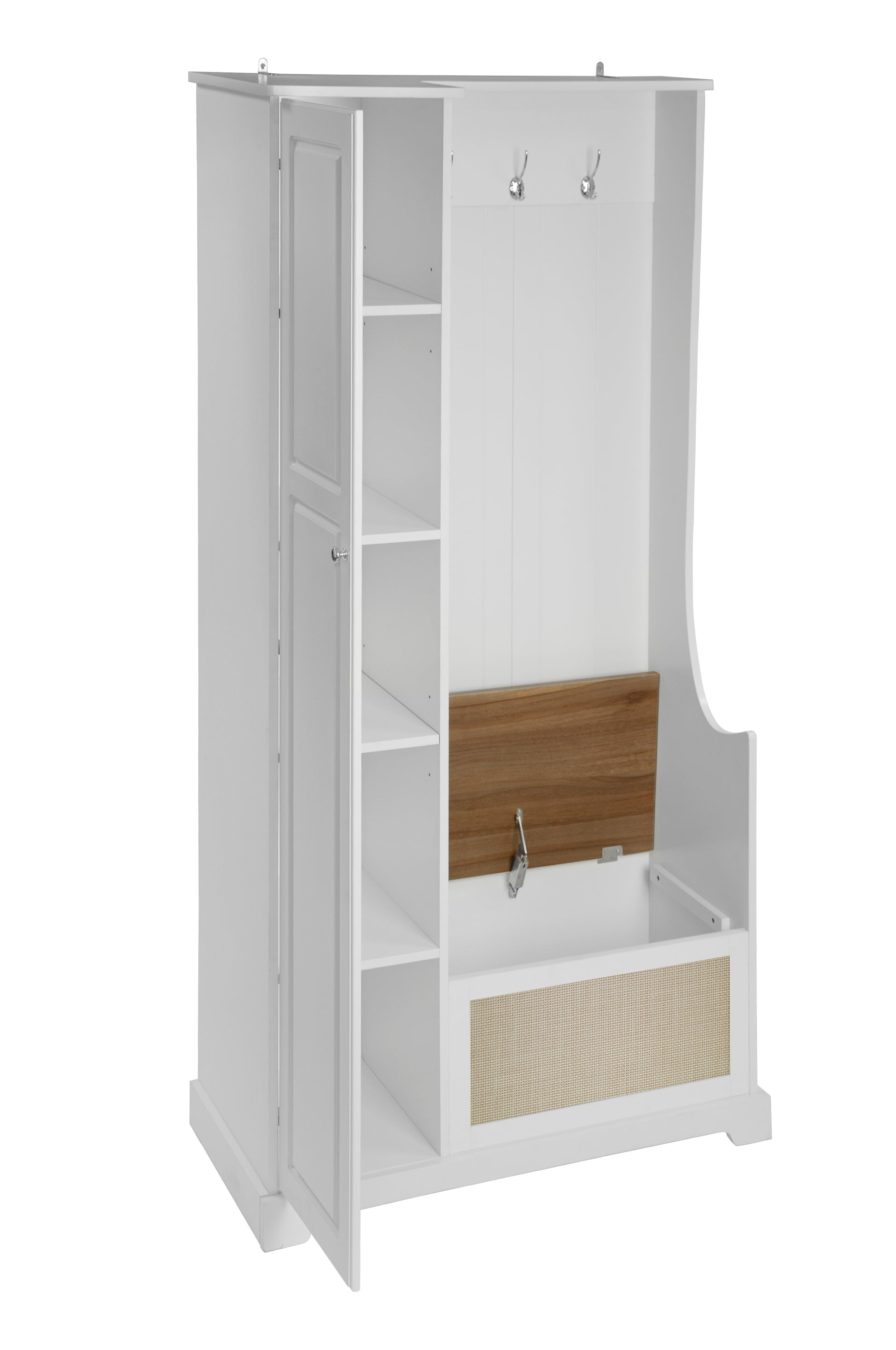 Hall Tree With Bench, Storage Cabinet, Suitable For Living Room, Entryway, Bedroom White Mdf