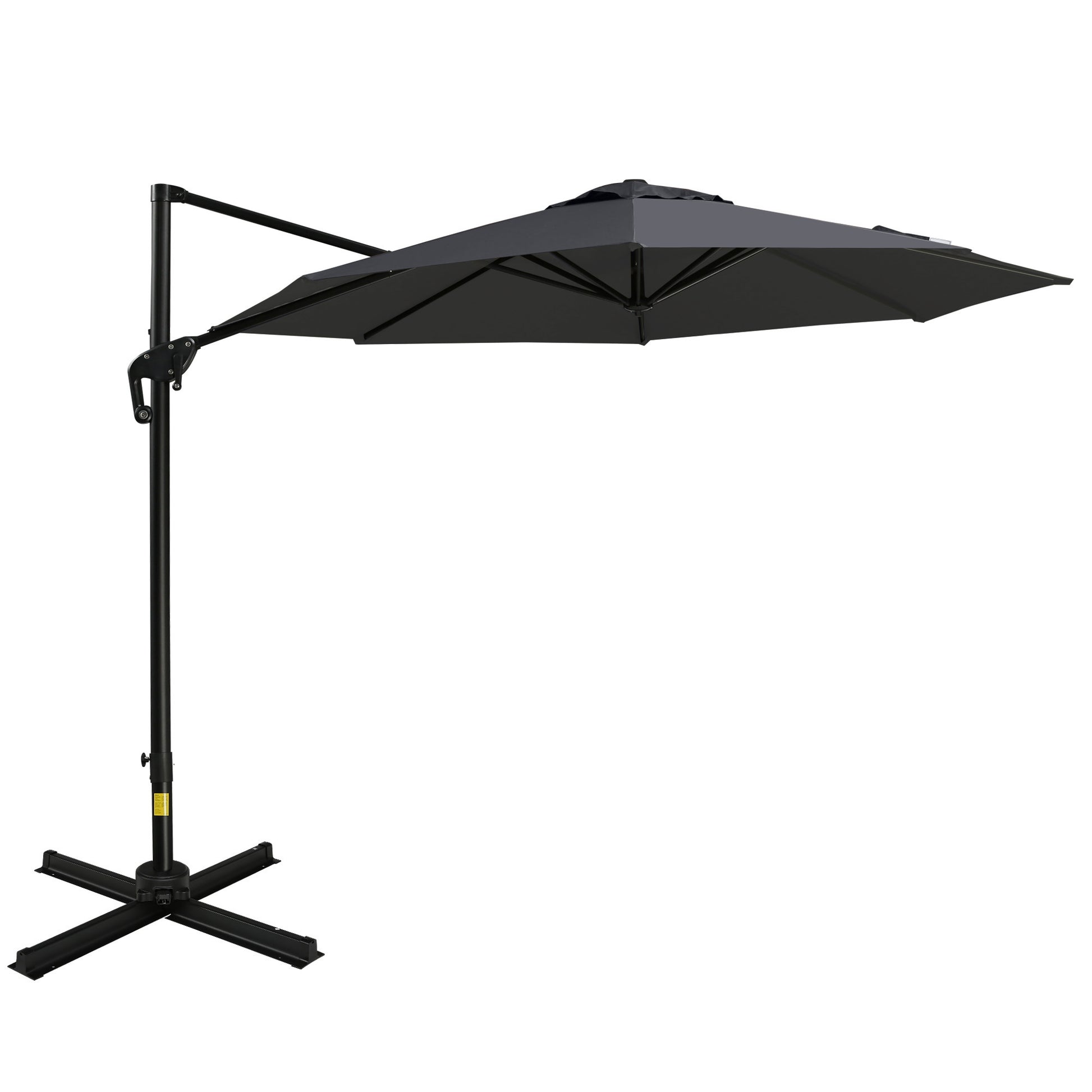 10Ft Offset Patio Umbrella With Base, Hanging Aluminum And Steel Cantilever Umbrella With 360 Rotation, Easy Tilt, 8 Ribs, Crank, Cross Base Included For Backyard, Poolside, Garden, Gray Gray Aluminium