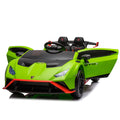 Lamborghini Huracan Sto 24V Kids Electric Ride On Drift Car: Speeds 1.86 5.59 Mph, Ages 3 8, Foam Front Wheels, 360 Spin, Led Lights, Dynamic Music, Early Learning, Usb Port, Drift Feature Green Polypropylene