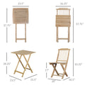 3 Pieces Patio Folding Bistro Set, Outdoor Pine Wood Table And Chairs Set With Tie On Cushion & Square Coffee Table, Great For Indoor, Poolside, Garden, Dark Blue Natural Wood