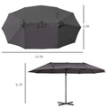 14Ft Patio Umbrella Double Sided Outdoor Market Extra Large Umbrella With Crank, Cross Base For Deck, Lawn, Backyard And Pool, Grey Gray Steel