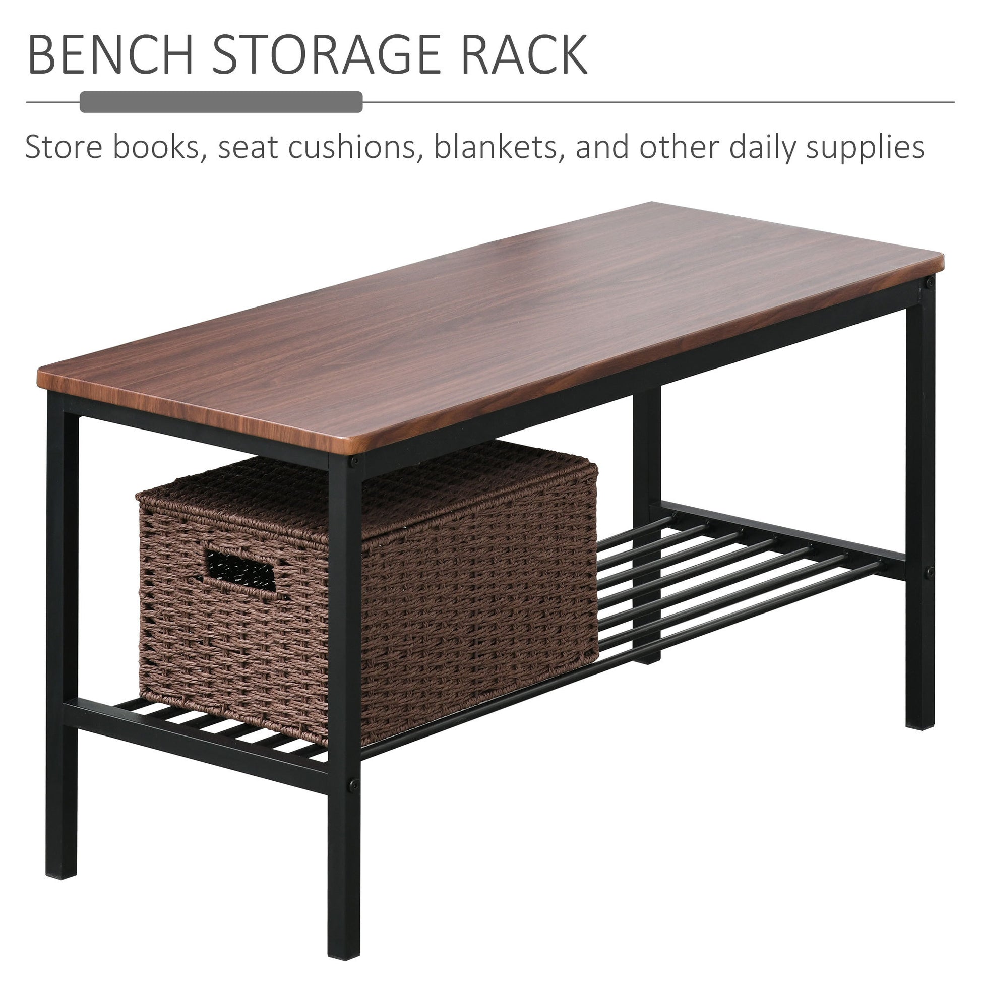 Industrial 4 Piece Dining Room Table Set With Bench Wooden Kitchen Table And Chairs W Storage Rack For Kitchen, Dinette, Black Brown Rustic Brown Mdf