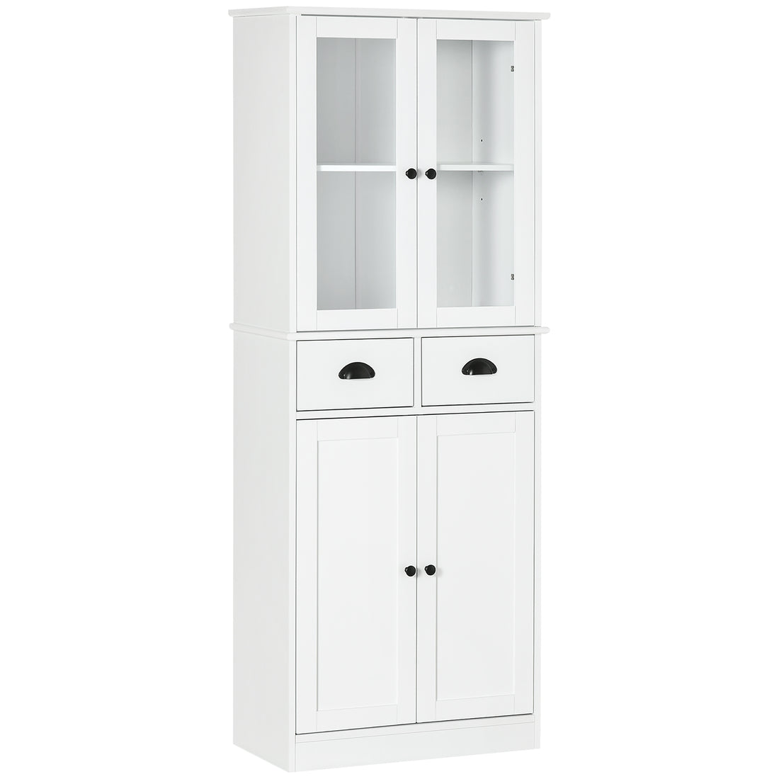 61" Freestanding Kitchen Pantry, Traditional Style Storage Cabinet With Soft Close Doors, Adjustable Shelves, And 2 Drawers, For Living Room, Dining Room, White White Mdf