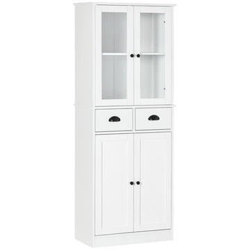 61" Freestanding Kitchen Pantry, Traditional Style Storage Cabinet With Soft Close Doors, Adjustable Shelves, And 2 Drawers, For Living Room, Dining Room, White White Mdf