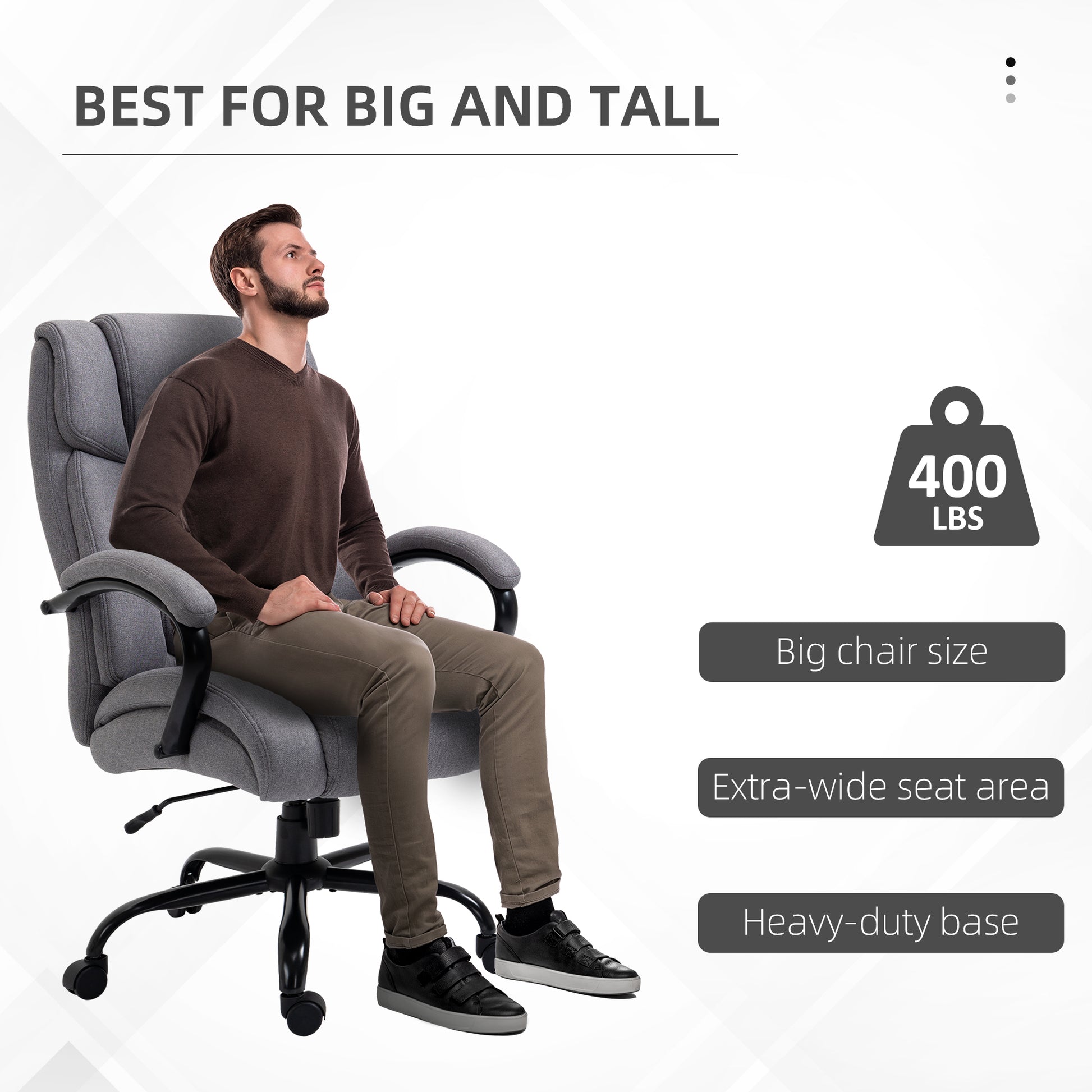 High Back Big And Tall Executive Office Chair 484Lbs With Wide Seat, Computer Desk Chair With Linen Fabric, Adjustable Height, Swivel Wheels, Light Grey Light Grey Polyester