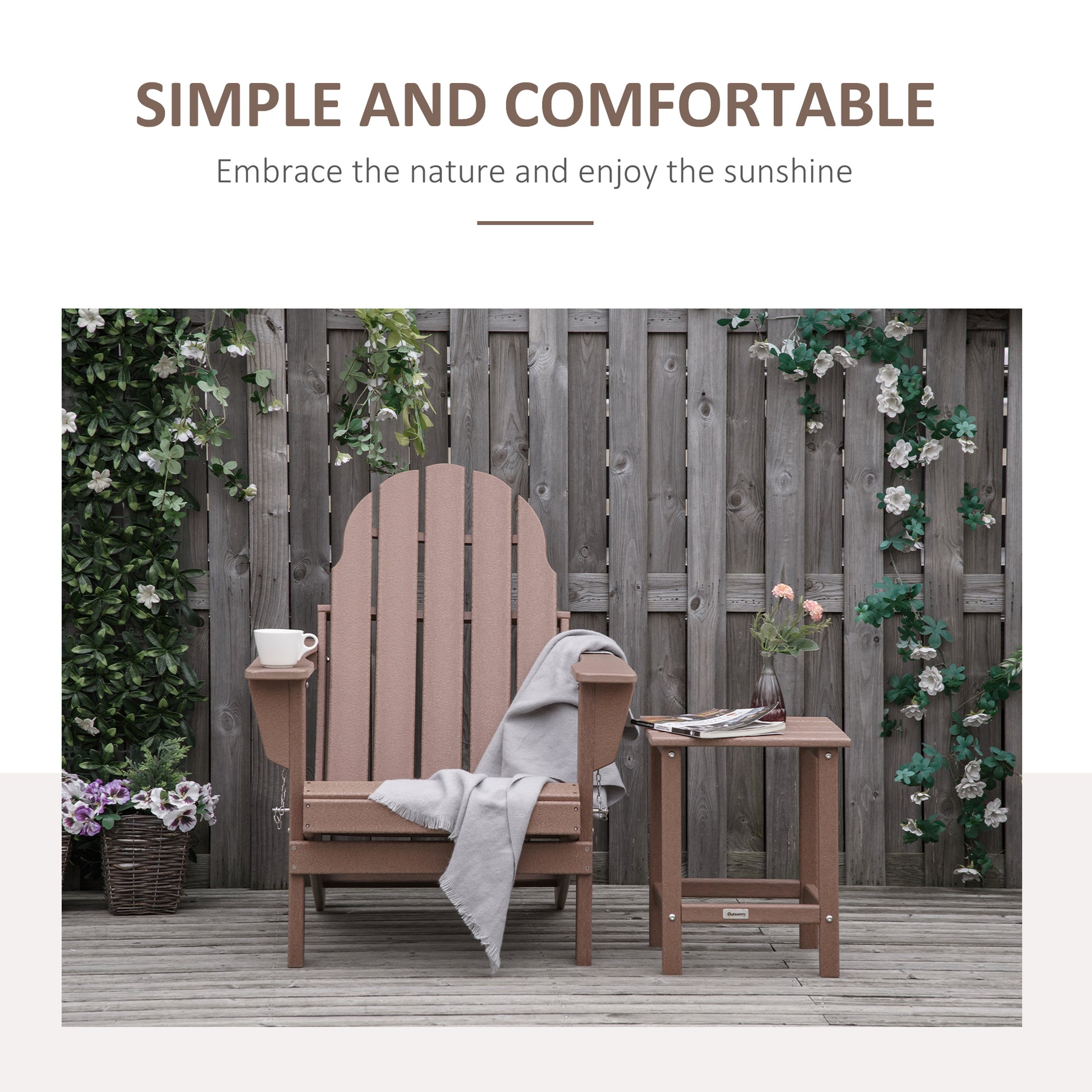 Folding Adirondack Chair, Faux Wood Patio & Fire Pit Chair, Weather Resistant Hdpe For Deck, Outside Garden, Porch, Backyard, Brown Brown Polyethylene