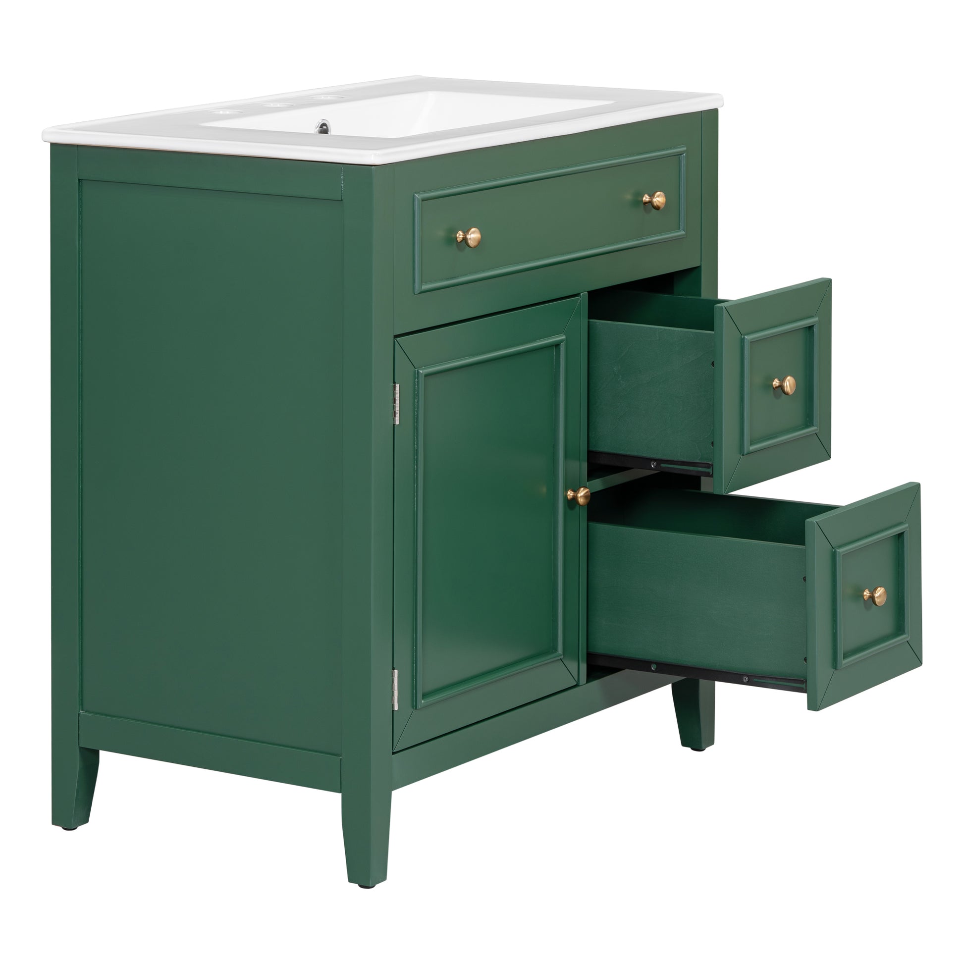 30" Bathroom Vanity With Sink Top, Bathroom Vanity Cabinet With Door And Two Drawers, Solid Wood Frame, One Package, Green Old Sku:Wf311620Aag Green Solid Wood Mdf