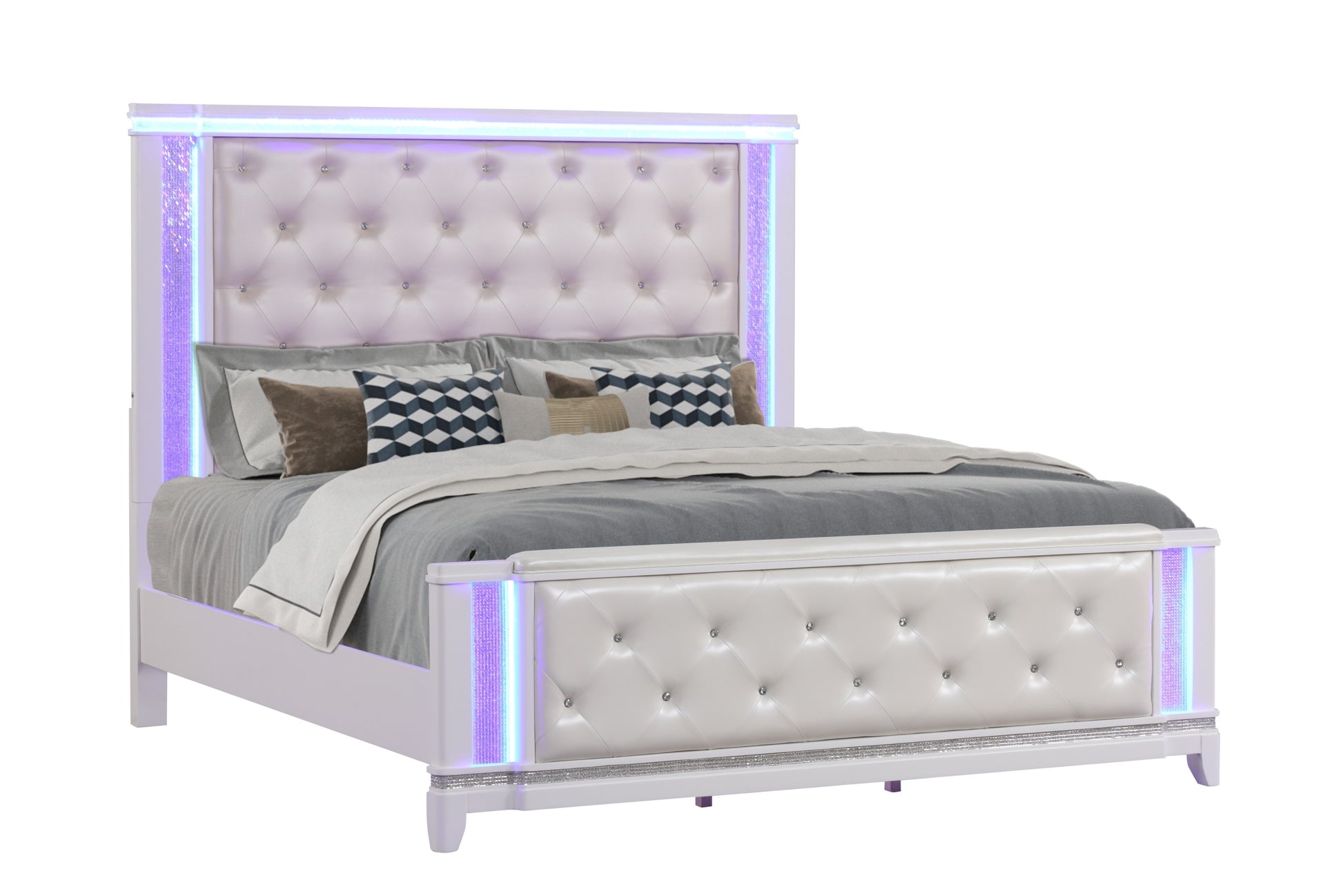 Opium Queen 5 Pc Bedroom Set In Milky White Box Spring Required Queen White Wood 5 Piece Set Bedroom Bed Included,Chest Included,Dresser Included,Mirror Included,Nightstand Included Contemporary,Modern Upholstered Built In Lighting Wood