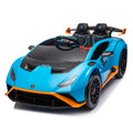 Lamborghini Huracan Sto 24V Kids Electric Ride On Drift Car: Speeds 1.86 5.59 Mph, Ages 3 8, Foam Front Wheels, 360 Spin, Led Lights, Dynamic Music, Early Learning, Usb Port, Drift Feature Blue