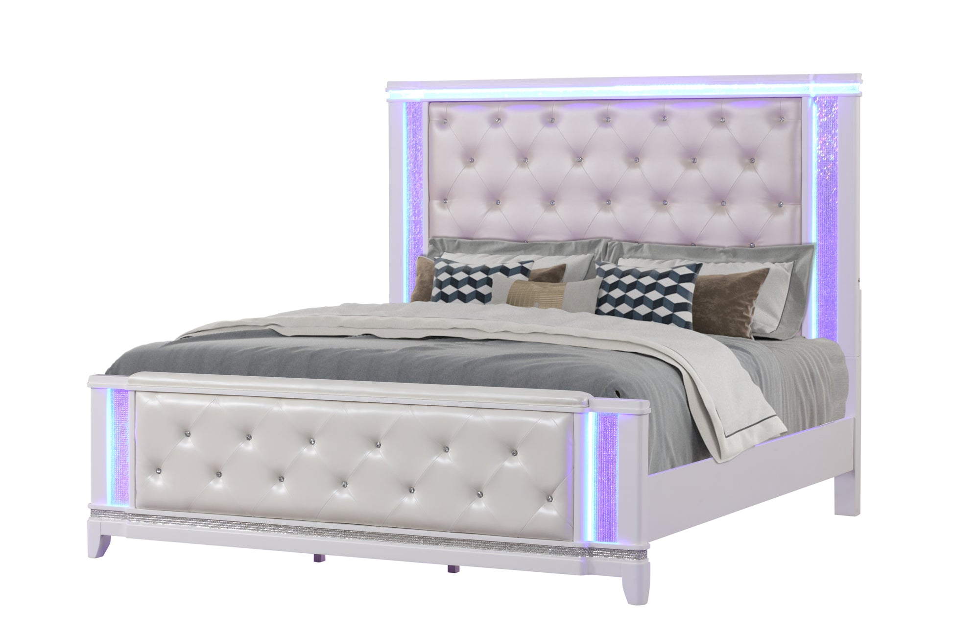 Opium Queen 5 Pc Bedroom Set In Milky White Box Spring Required Queen White Wood 5 Piece Set Bedroom Bed Included,Chest Included,Dresser Included,Mirror Included,Nightstand Included Contemporary,Modern Upholstered Built In Lighting Wood