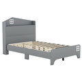 Wooden Twin Size House Bed With Storage Headboard ,Kids Bed With Storage Shelf,Grey Grey Wood