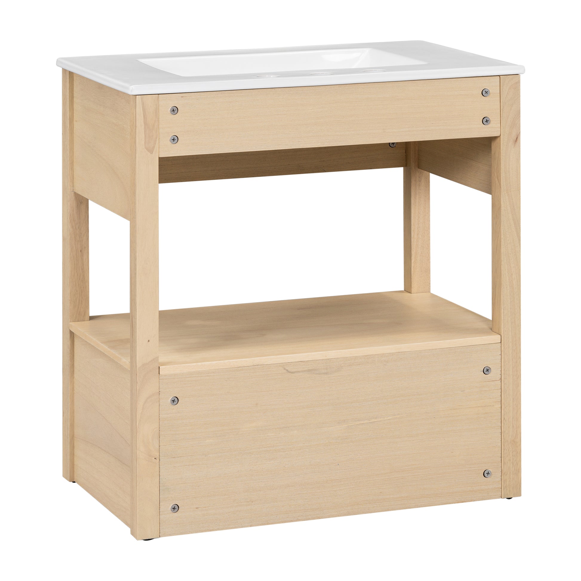 30" Bathroom Vanity With Sink Top, Bathroom Cabinet With Open Storage Shelf And Two Drawers, One Package, Natural Old Sku:Wf311619Aad Natural Solid Wood Mdf