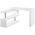 360 Degree Rotating Corner Computer Desk, L Shaped Desk, Home Office Workstation With 3 Tier Storage Shelves, White White Stainless Steel