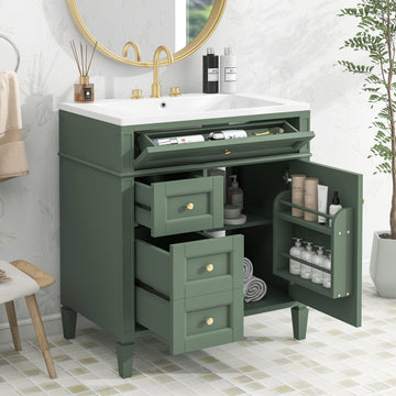 30'' Bathroom Vanity With Top Sink, Modern Bathroom Storage Cabinet With 2 Drawers And A Tip Out Drawer, Single Sink Bathroom Vanity Same As Sw000103Aaf Green Mdf