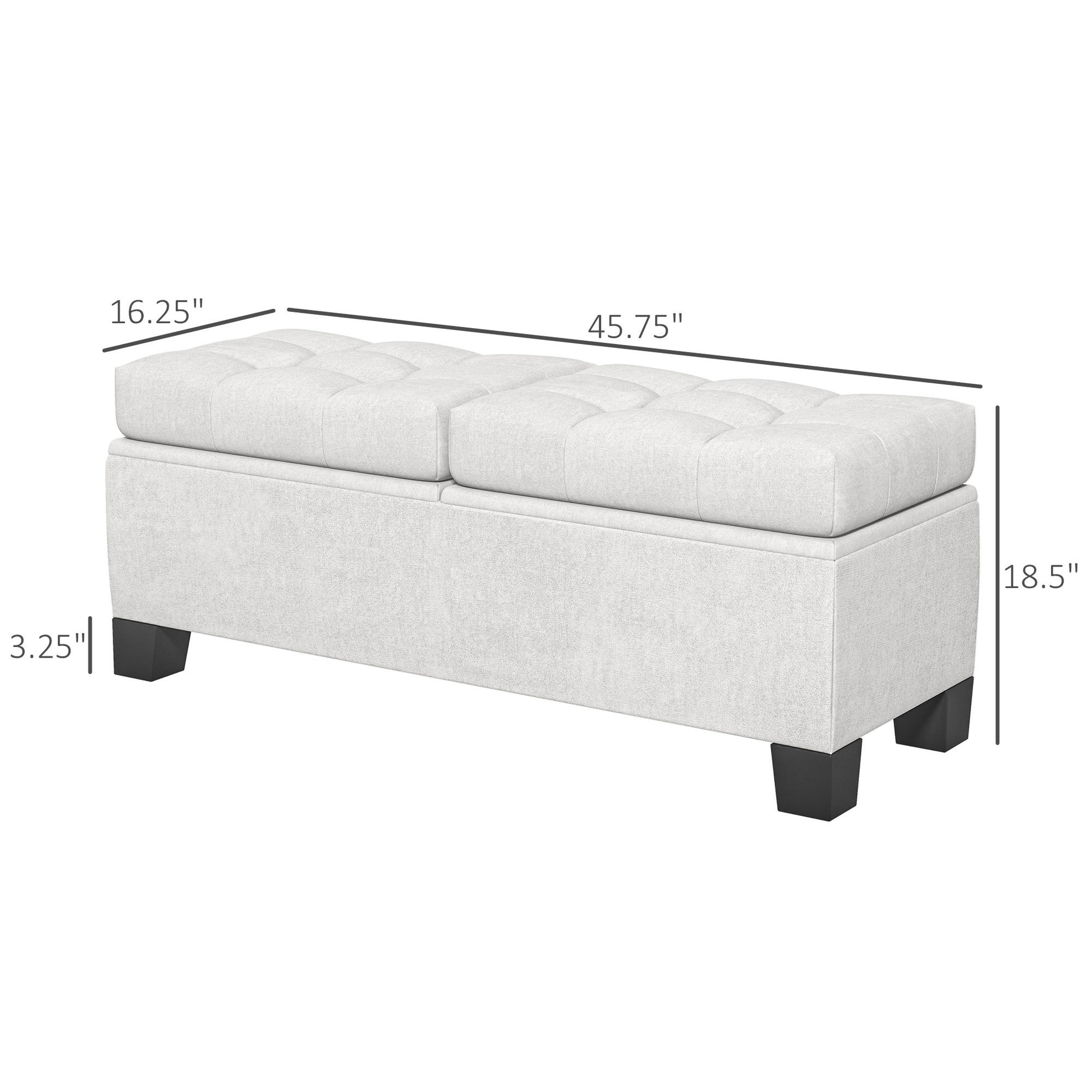 46" Storage Ottoman Bench, Upholstered End Of Bed Bench With Steel Frame, Button Tufted Storage Bench With Safety Hinges For Living Room, Entryway, Bedroom, Cream Cream White Foam