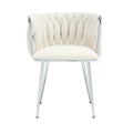 Coolmore Leisure Dining Chairs Accent Chair Velvet Accent Lounge Chair With Metal Feet 2Pc Set Ivory Boucle