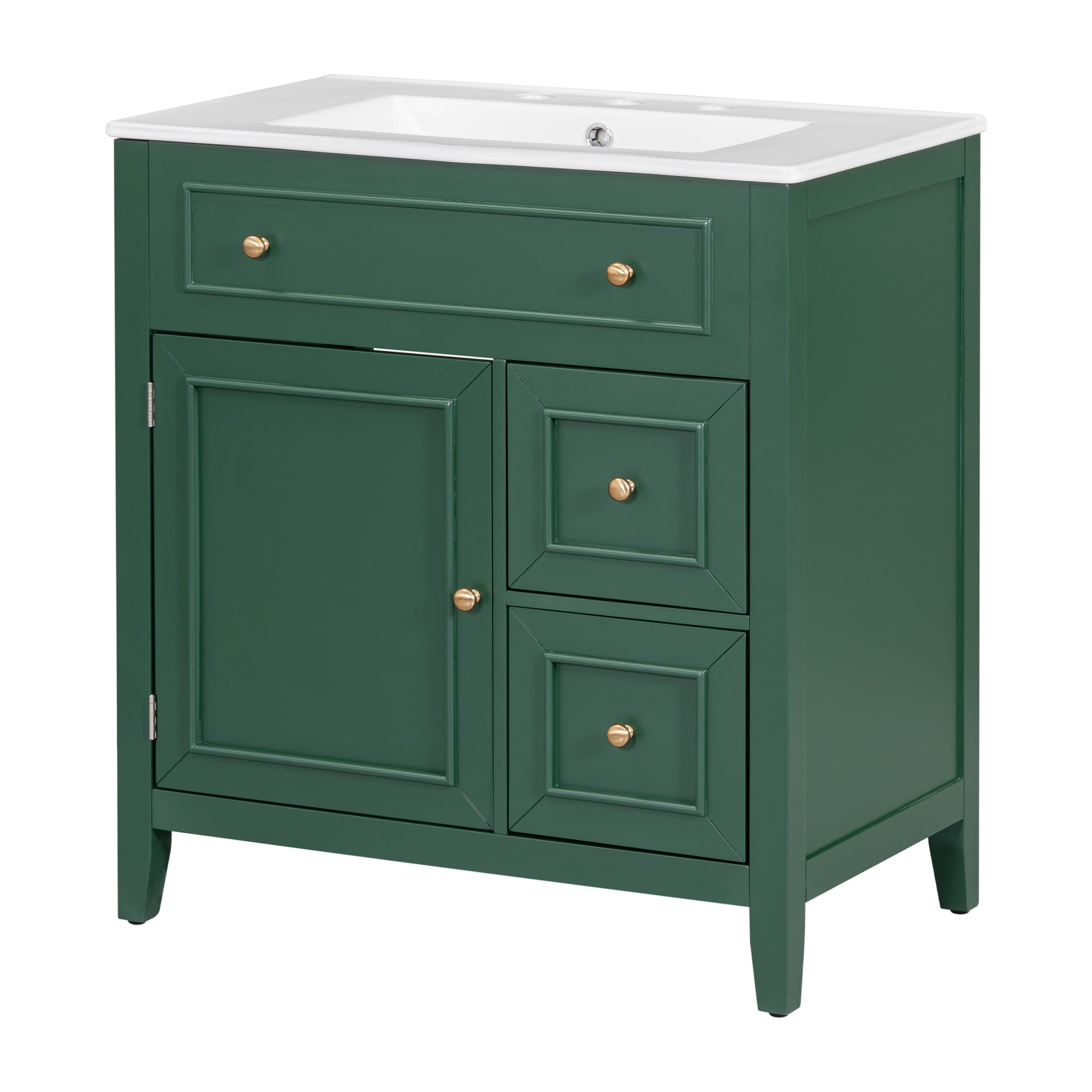 30" Bathroom Vanity With Sink Top, Bathroom Vanity Cabinet With Door And Two Drawers, Solid Wood Frame, One Package, Green Old Sku:Wf311620Aag Green Solid Wood Mdf