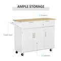 Mobile Kitchen Island With Storage, Kitchen Cart With Wood Top, Storage Drawers, 3 Door Cabinets, Adjustable Shelves And Towel Rack, White White Mdf