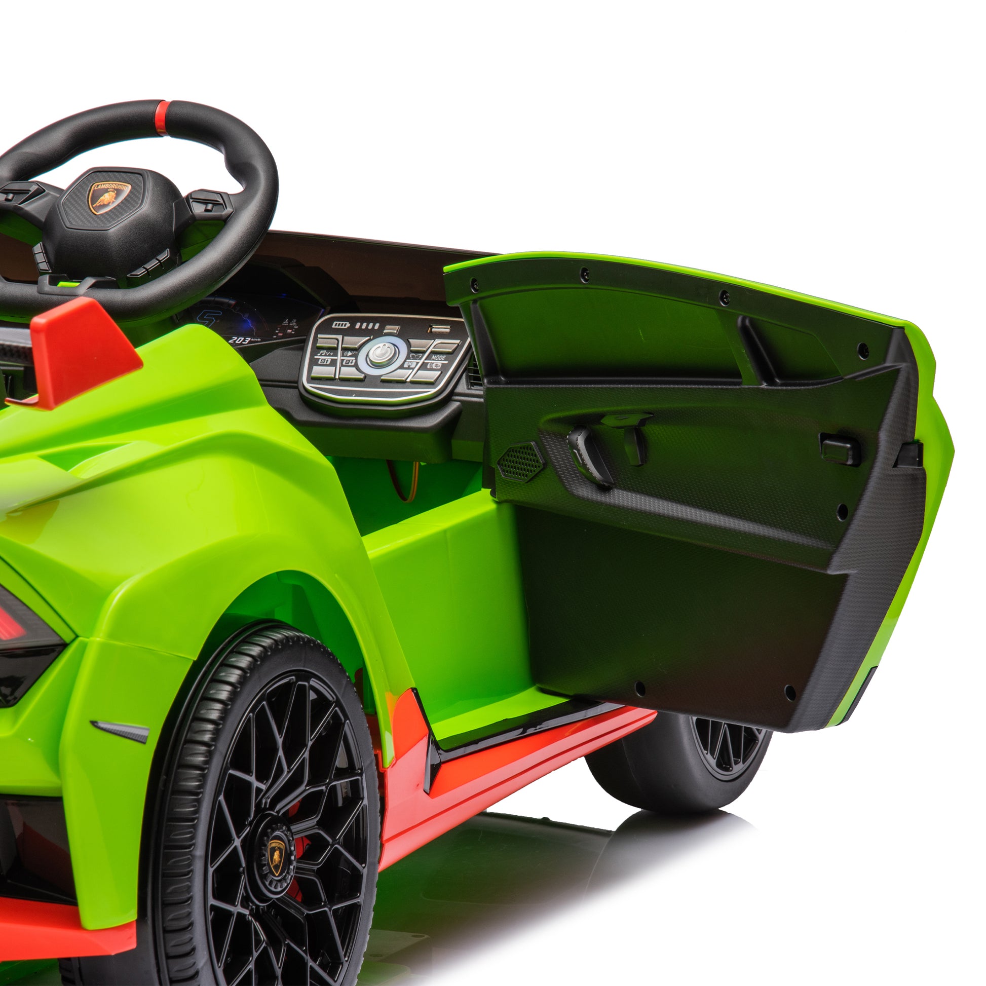 Lamborghini Huracan Sto 24V Kids Electric Ride On Drift Car: Speeds 1.86 5.59 Mph, Ages 3 8, Foam Front Wheels, 360 Spin, Led Lights, Dynamic Music, Early Learning, Usb Port, Drift Feature Green Polypropylene