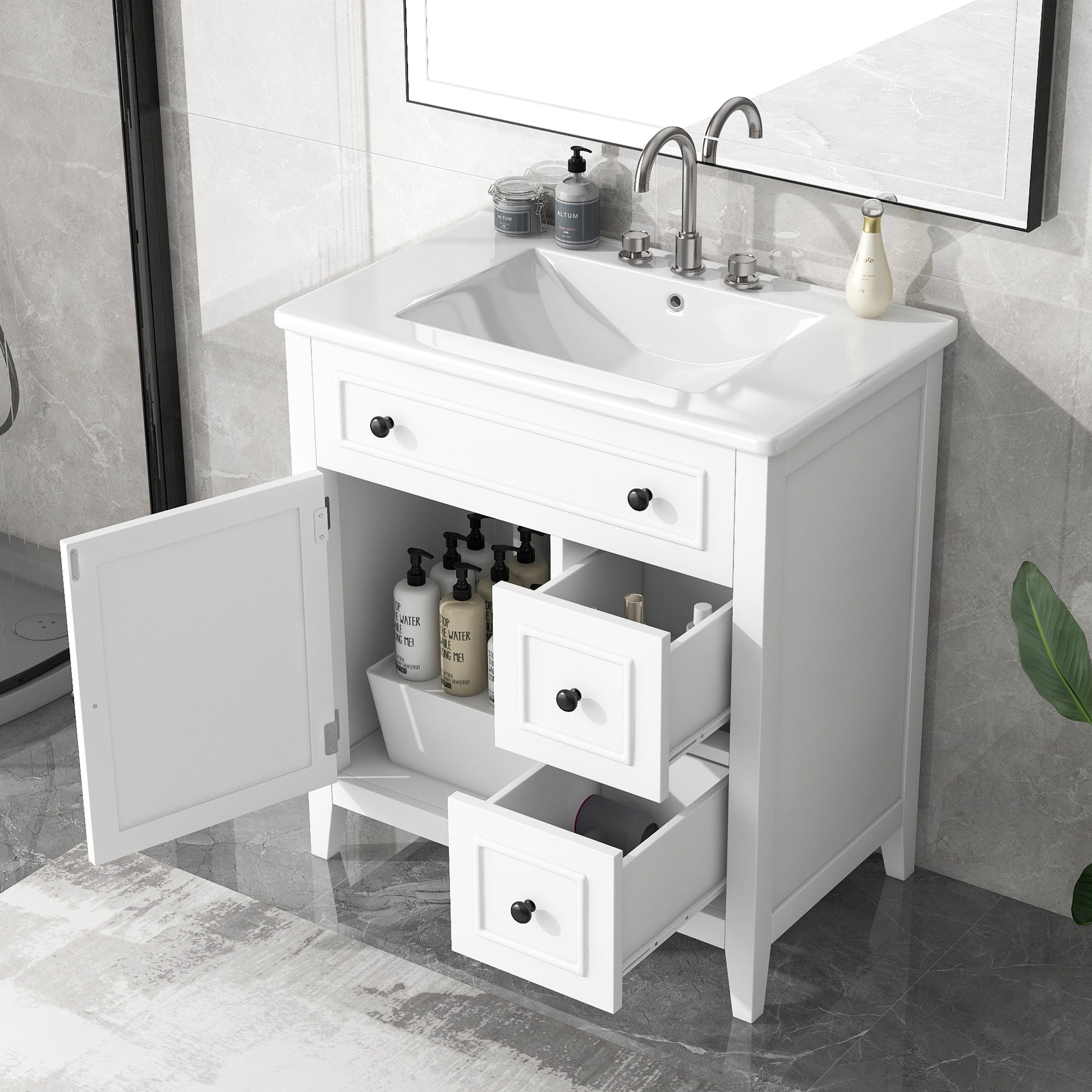 30" Bathroom Vanity With Sink Top, Bathroom Vanity Cabinet With Door And Two Drawers, Solid Wood Frame, One Package, White Old Sku:Wf311620Aak White Solid Wood Mdf