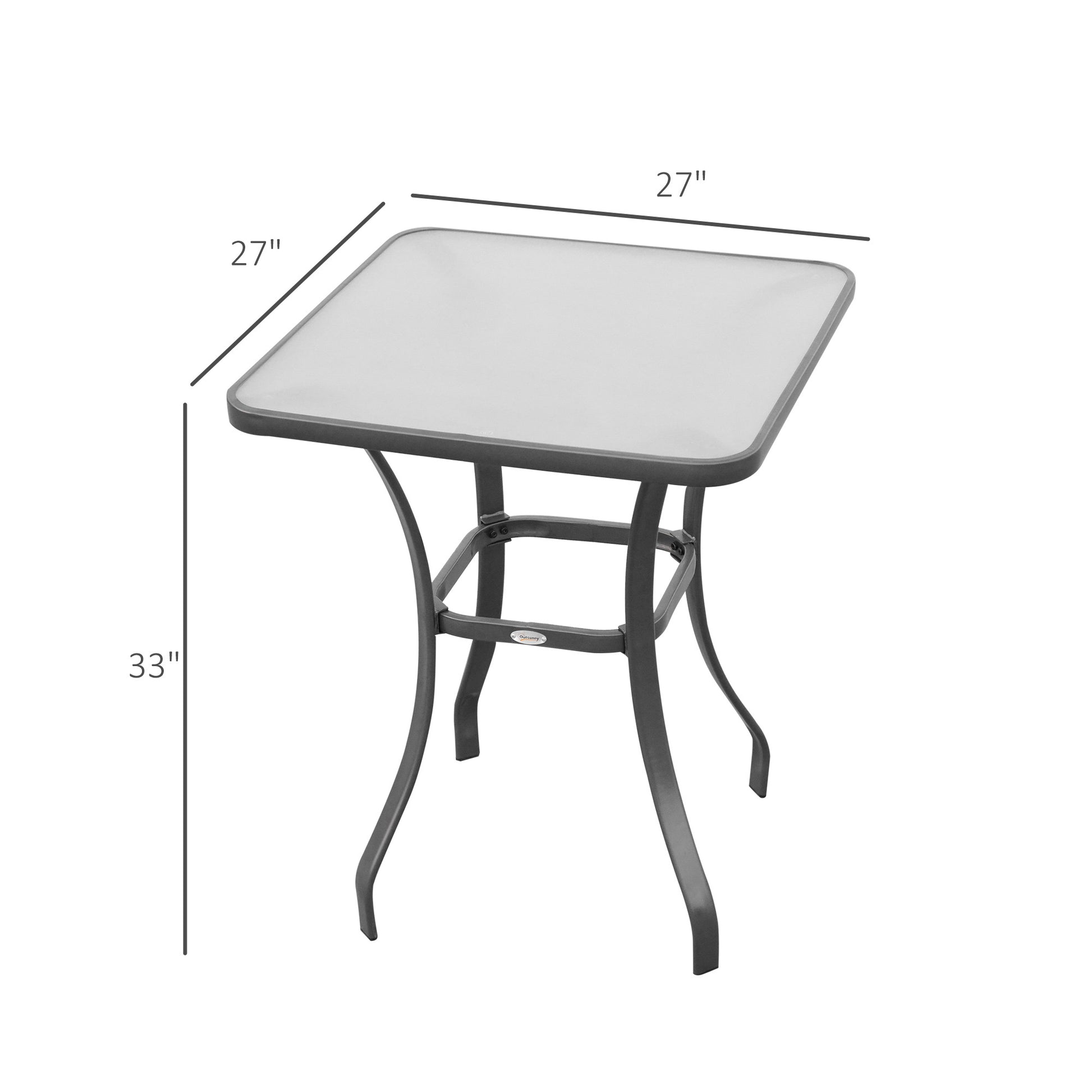 27" Square Bistro Table Garden Dining Table Outdoor Tempered Glass Table Black Steel