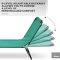 Foldable Outdoor Chaise Lounge Chair, 5 Level Reclining Camping Tanning Chair With Strong Oxford Fabric For Beach, Yard, Patio, Pool, Green Green Steel