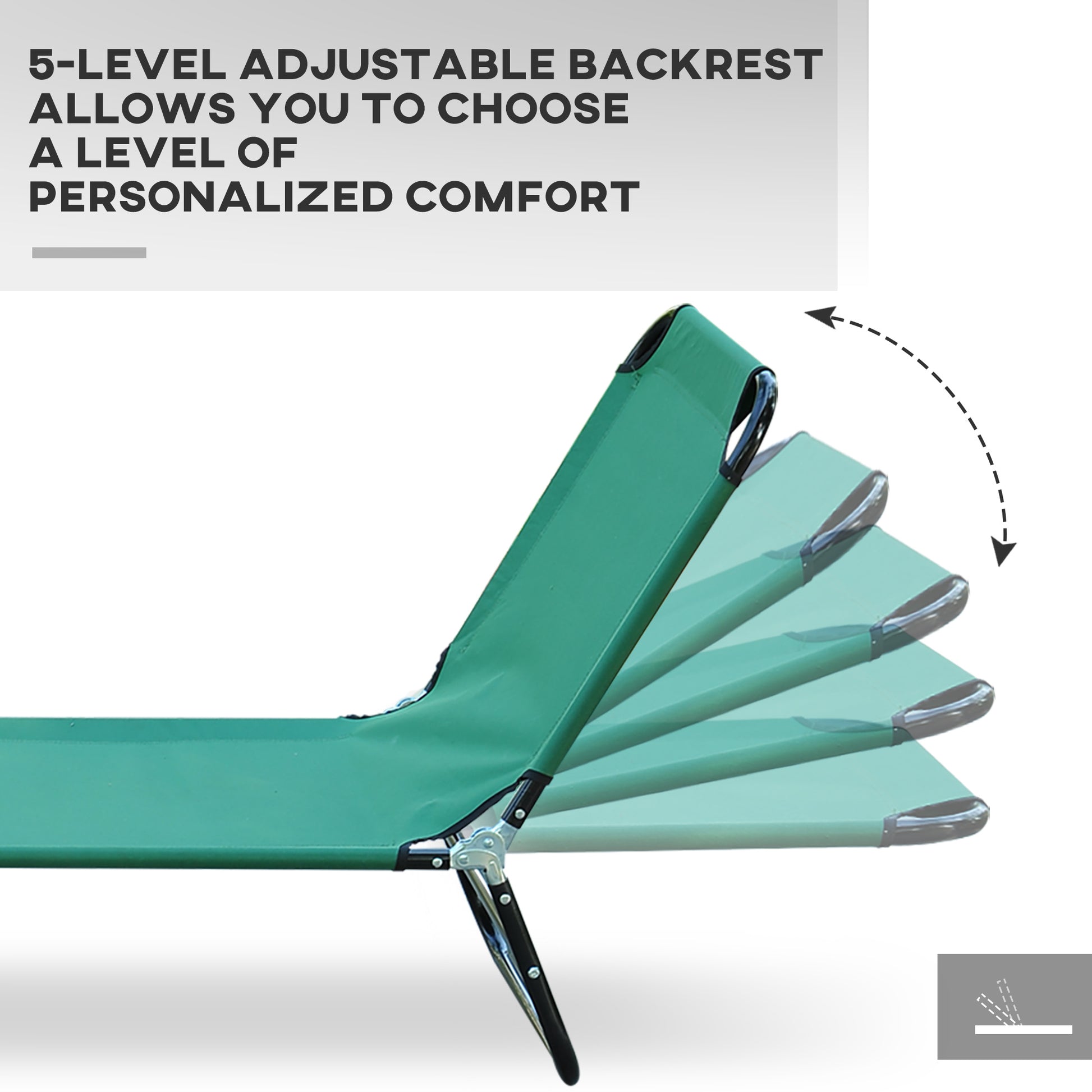Foldable Outdoor Chaise Lounge Chair, 5 Level Reclining Camping Tanning Chair With Strong Oxford Fabric For Beach, Yard, Patio, Pool, Green Green Steel