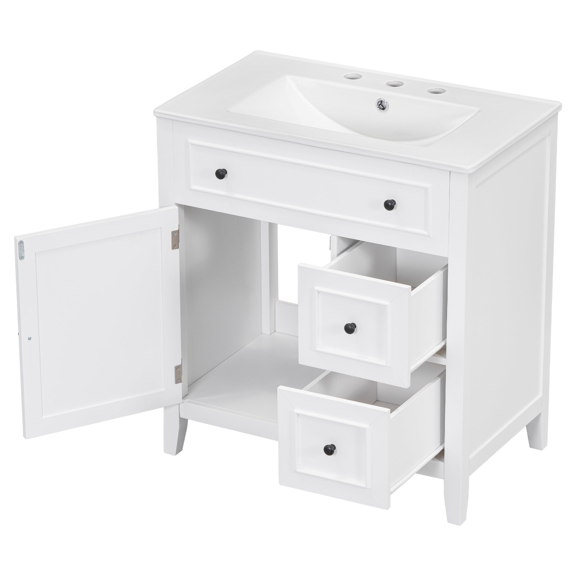 30" Bathroom Vanity With Sink Top, Bathroom Vanity Cabinet With Door And Two Drawers, Solid Wood Frame, One Package, White Old Sku:Wf311620Aak White Solid Wood Mdf