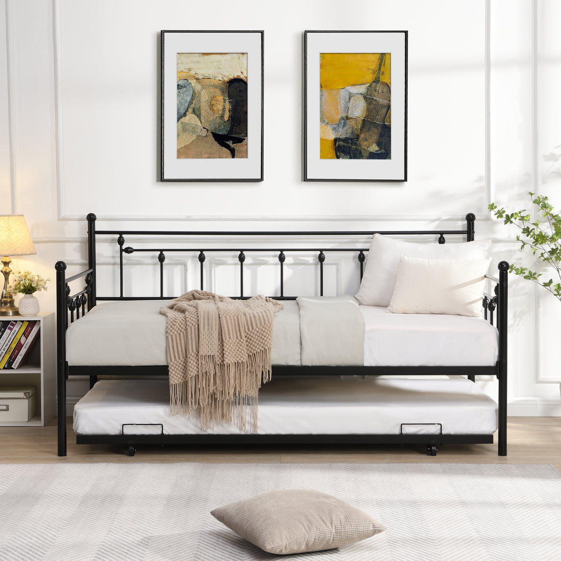 Daybed With Trundle Black Black Metal