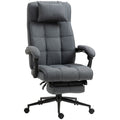 Executive Linen Feel Fabric Office Chair High Back Swivel Task Chair With Adjustable Height Upholstered Retractable Footrest, Headrest And Padded Armrest, Dark Grey Dark Grey Polyvinyl Chloride