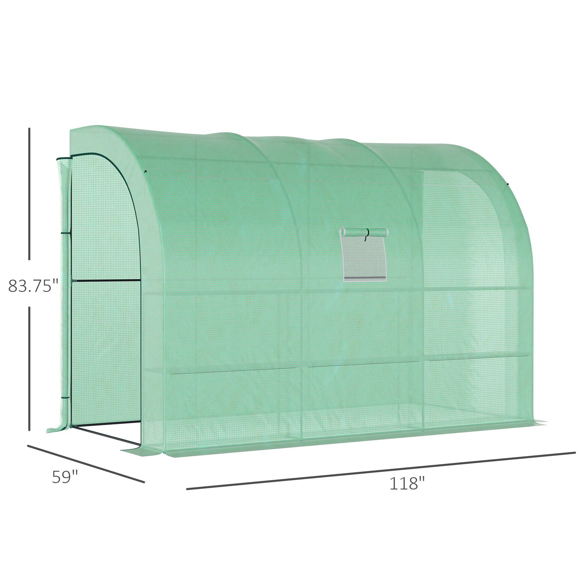 10' X 5' X 7' Lean To Greenhouse, Walk In Green House, Plant Nursery With 2 Roll Up Doors And Windows, Pe Cover And 3 Wire Shelves, Green Green Polyethylene