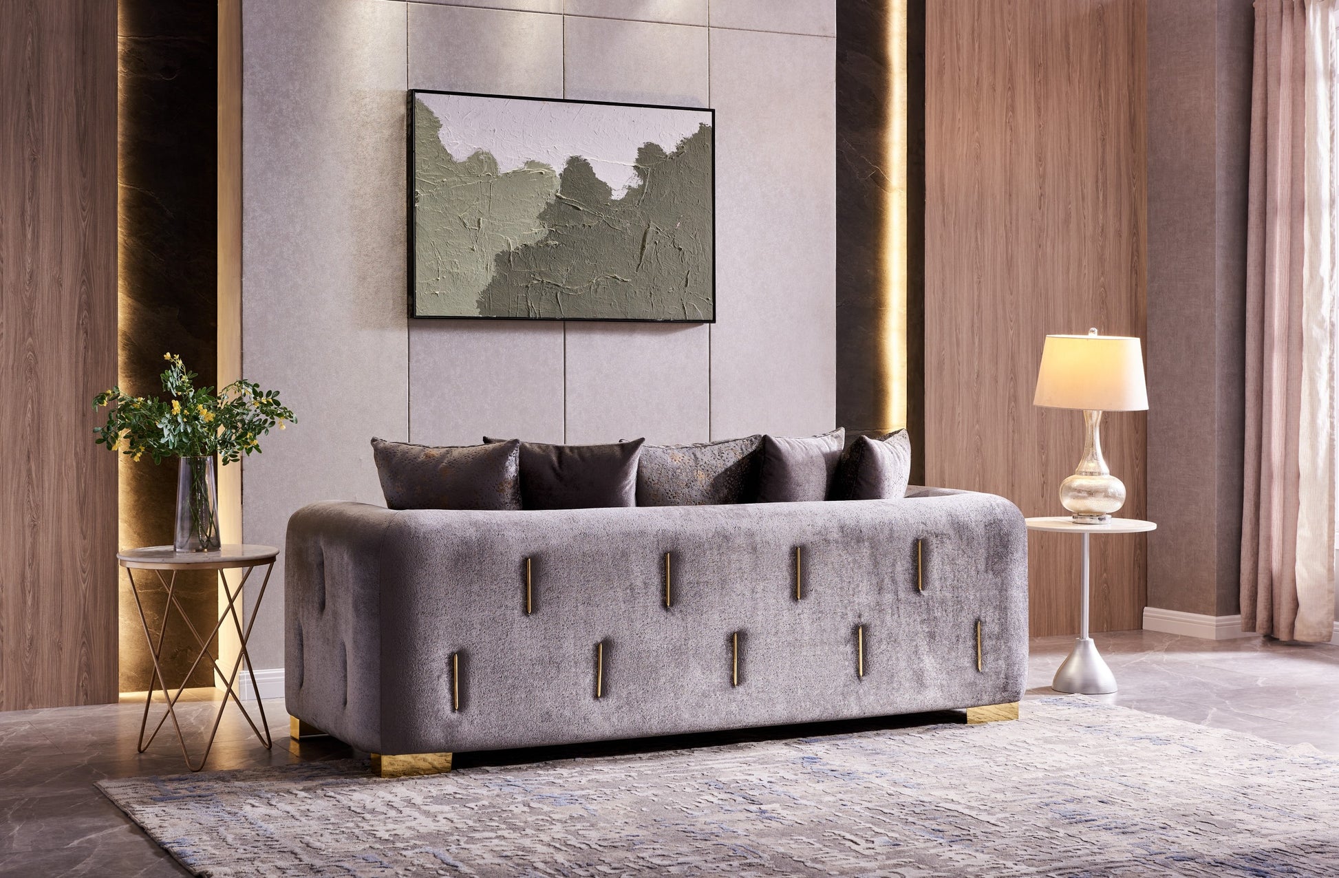 Impreza Modern Style Sofa In Silver Silver Velvet Wood Primary Living Space Modern Upholstered Wood