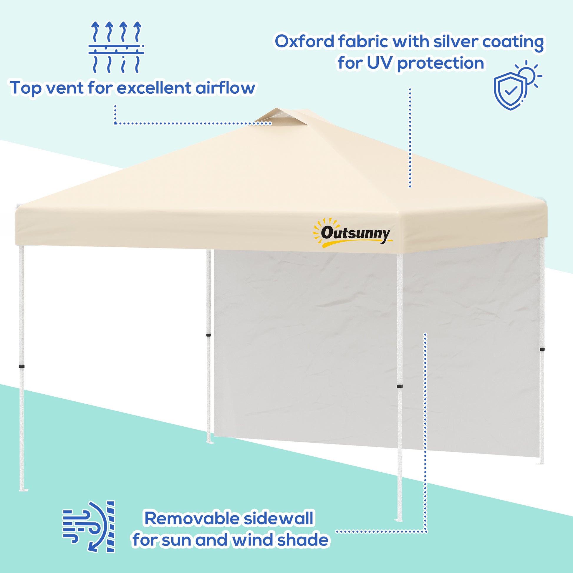 10' X 10' Pop Up Canopy Tent With 1 Removable Sidewall, Commercial Instant Sun Shelter, Tents For Parties With Wheeled Carry Bag For Outdoor, Garden, Patio, Beige Beige Metal