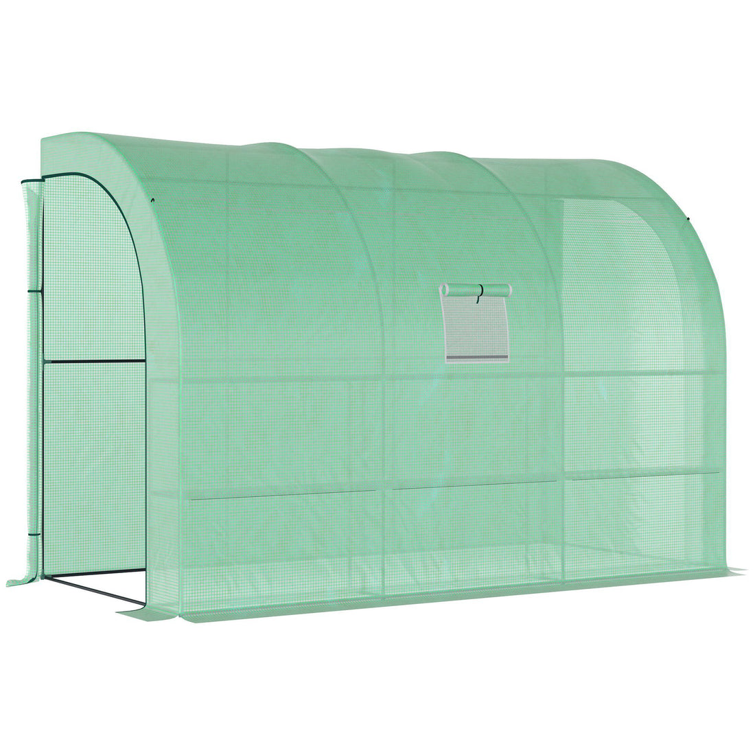 10' X 5' X 7' Lean To Greenhouse, Walk In Green House, Plant Nursery With 2 Roll Up Doors And Windows, Pe Cover And 3 Wire Shelves, Green Green Polyethylene