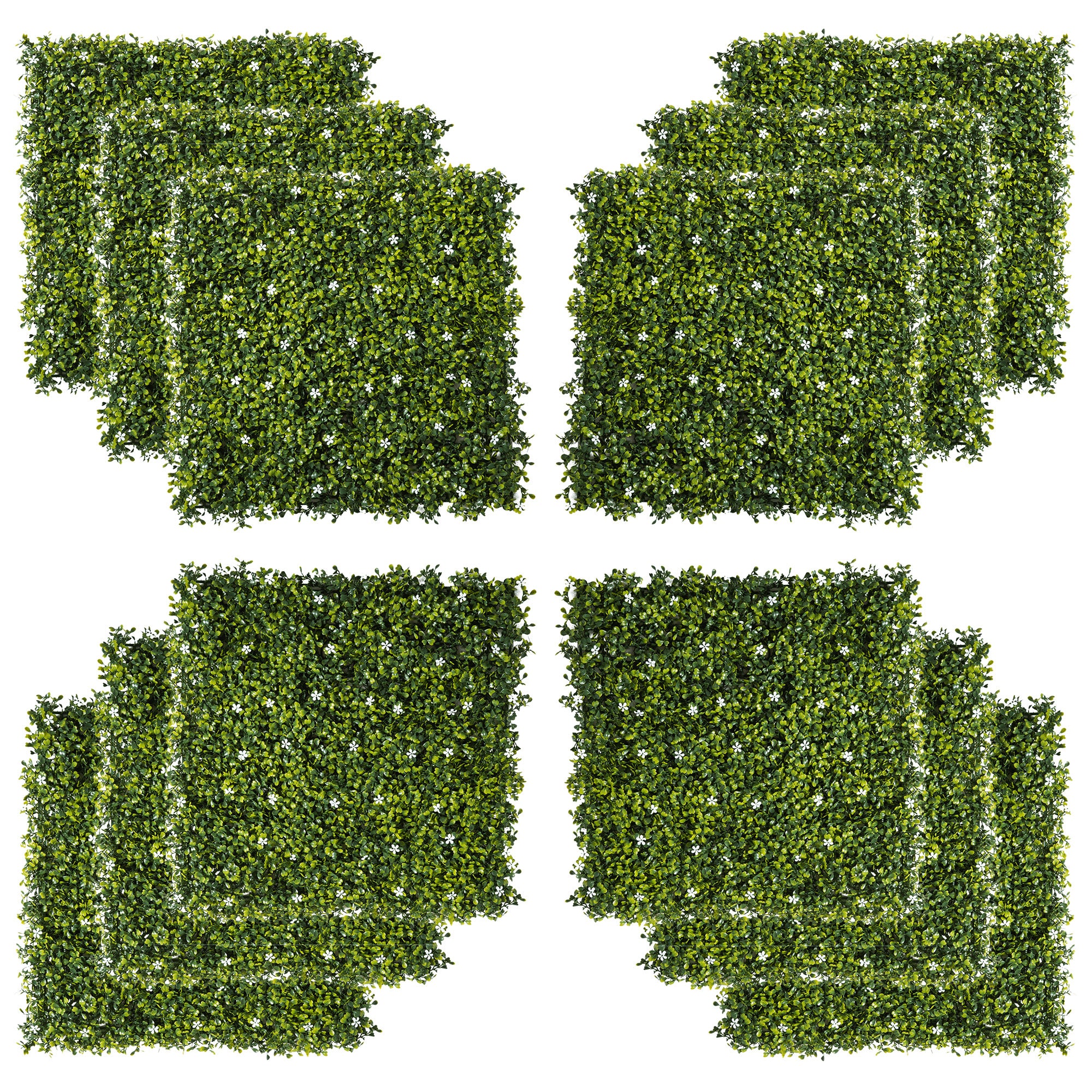 Artificial Grass Wall Panel Backdrop, 12 20" X 20" Boxwood Uv Protection Privacy Coverage Panels For Indoor & Outdoor Decor, Wall & Fence Covering, Milan Leaf & Flowers Green Polyethylene