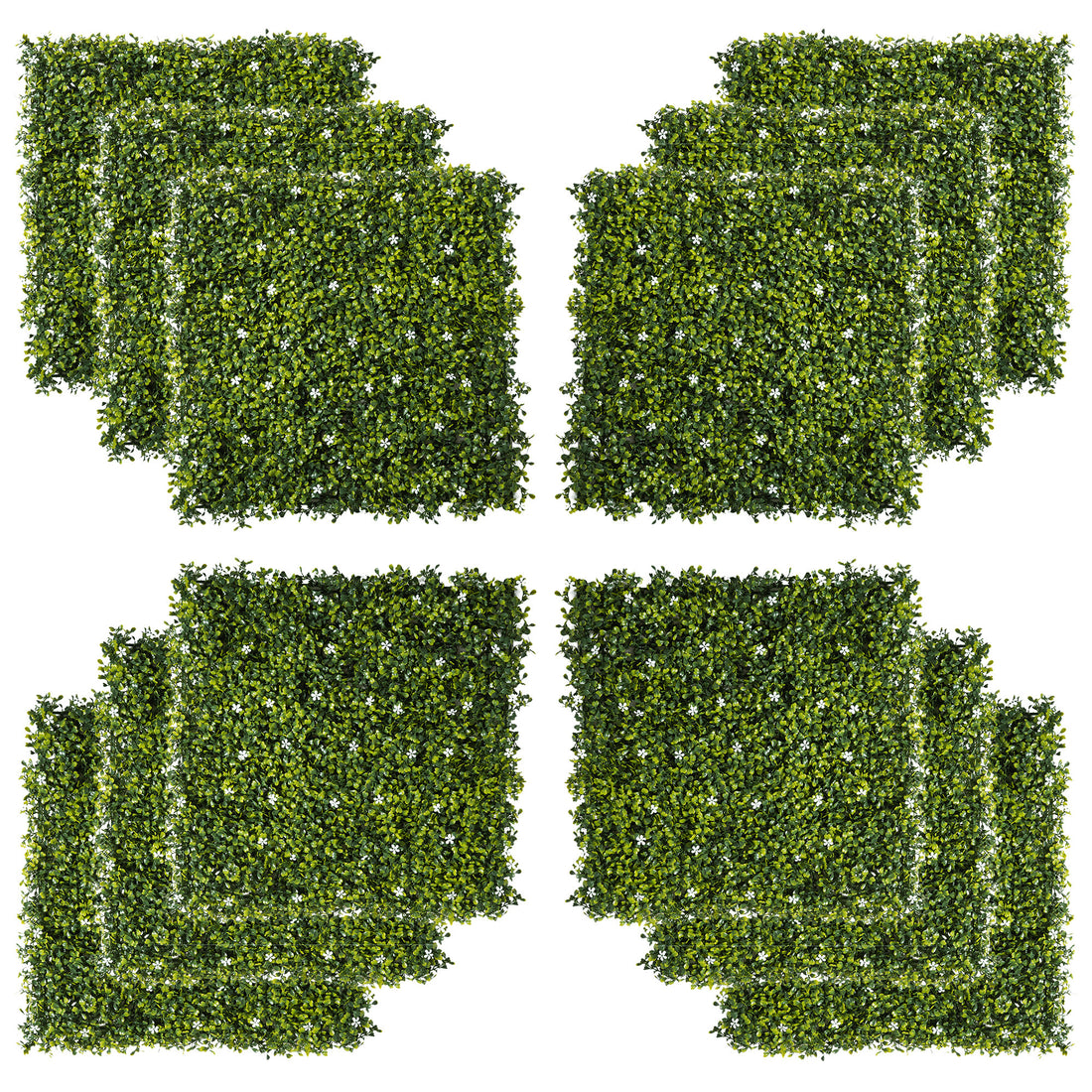 Artificial Grass Wall Panel Backdrop, 12 20" X 20" Boxwood Uv Protection Privacy Coverage Panels For Indoor & Outdoor Decor, Wall & Fence Covering, Milan Leaf & Flowers Green Polyethylene