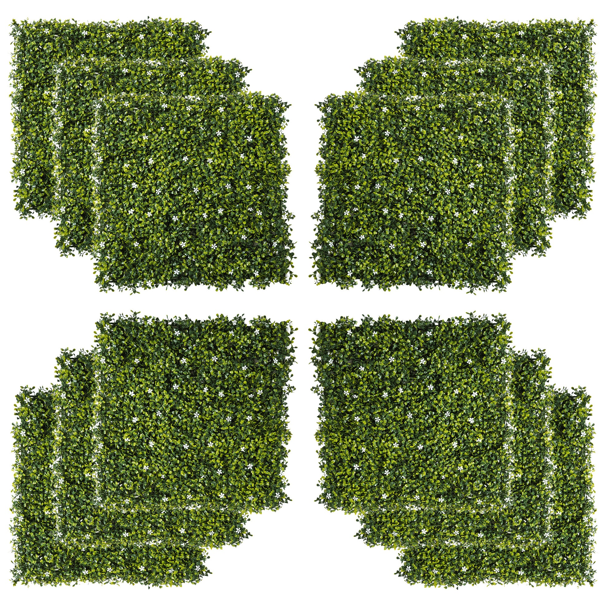 Artificial Grass Wall Panel Backdrop, 12 20" X 20" Boxwood Uv Protection Privacy Coverage Panels For Indoor & Outdoor Decor, Wall & Fence Covering, Milan Leaf & Flowers Green Polyethylene