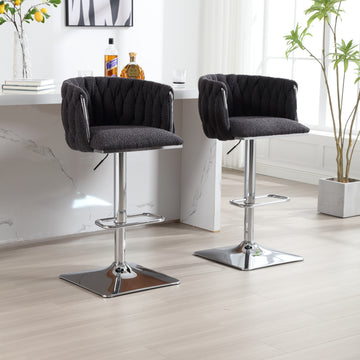 Coolmore Vintage Bar Stools With Back And Footrest Counter Height Dining Chairs 2Pc Set Black Boucle