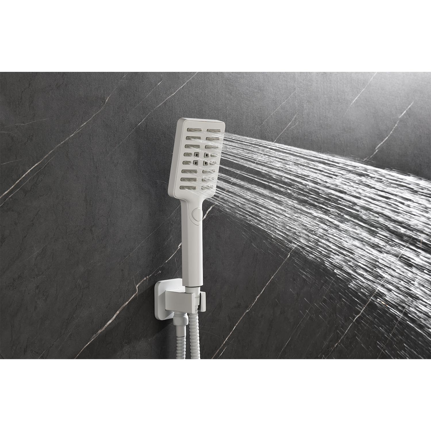 Shower System With Shower Head, Hand Shower, Slide Bar, Bodysprays, Shower Arm, Hose, Valve Trim, And Lever Handles White Wall Mounted Bathroom Brass