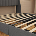 Queen Size Bed Frame With Led, 4 Under Bed Portable Storage Drawers, Wings Headboard Design, Dark Grey Box Spring Not Required Queen Dark Grey Metal Bedroom Bed Frame Upholstered Linen Upholstered
