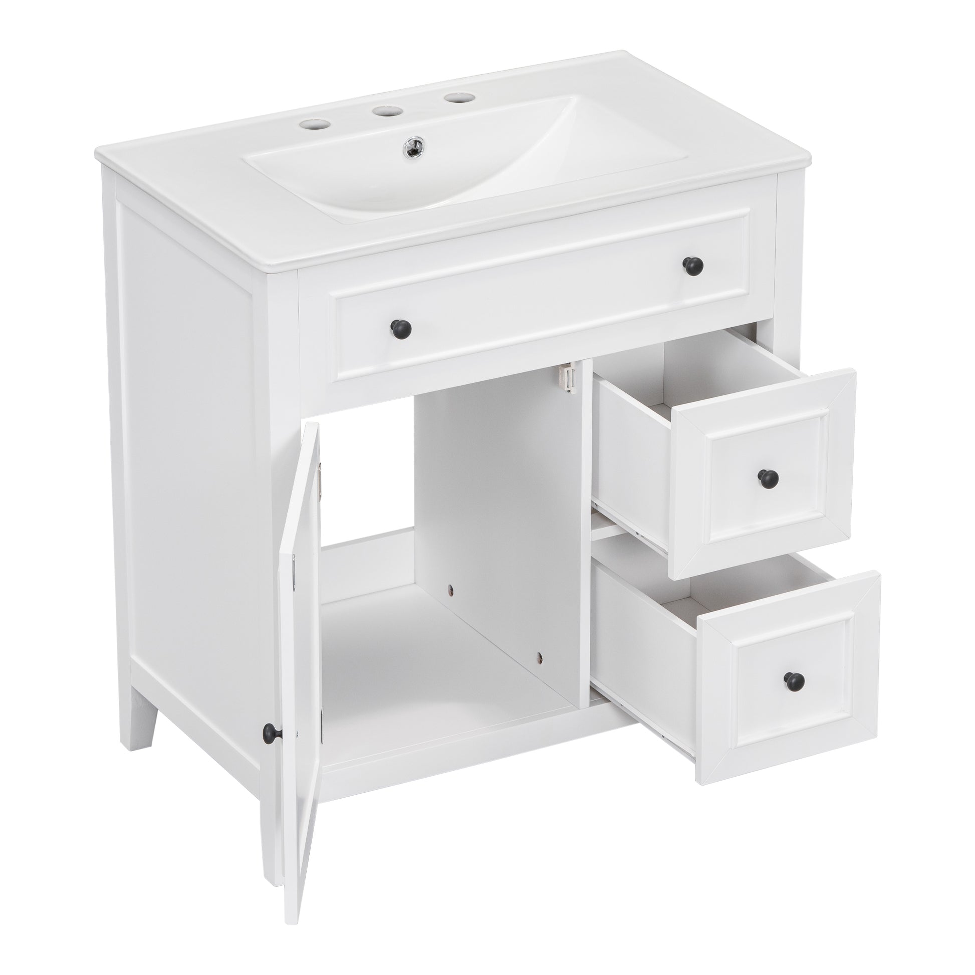 30" Bathroom Vanity With Sink Top, Bathroom Vanity Cabinet With Door And Two Drawers, Solid Wood Frame, One Package, White Old Sku:Wf311620Aak White Solid Wood Mdf