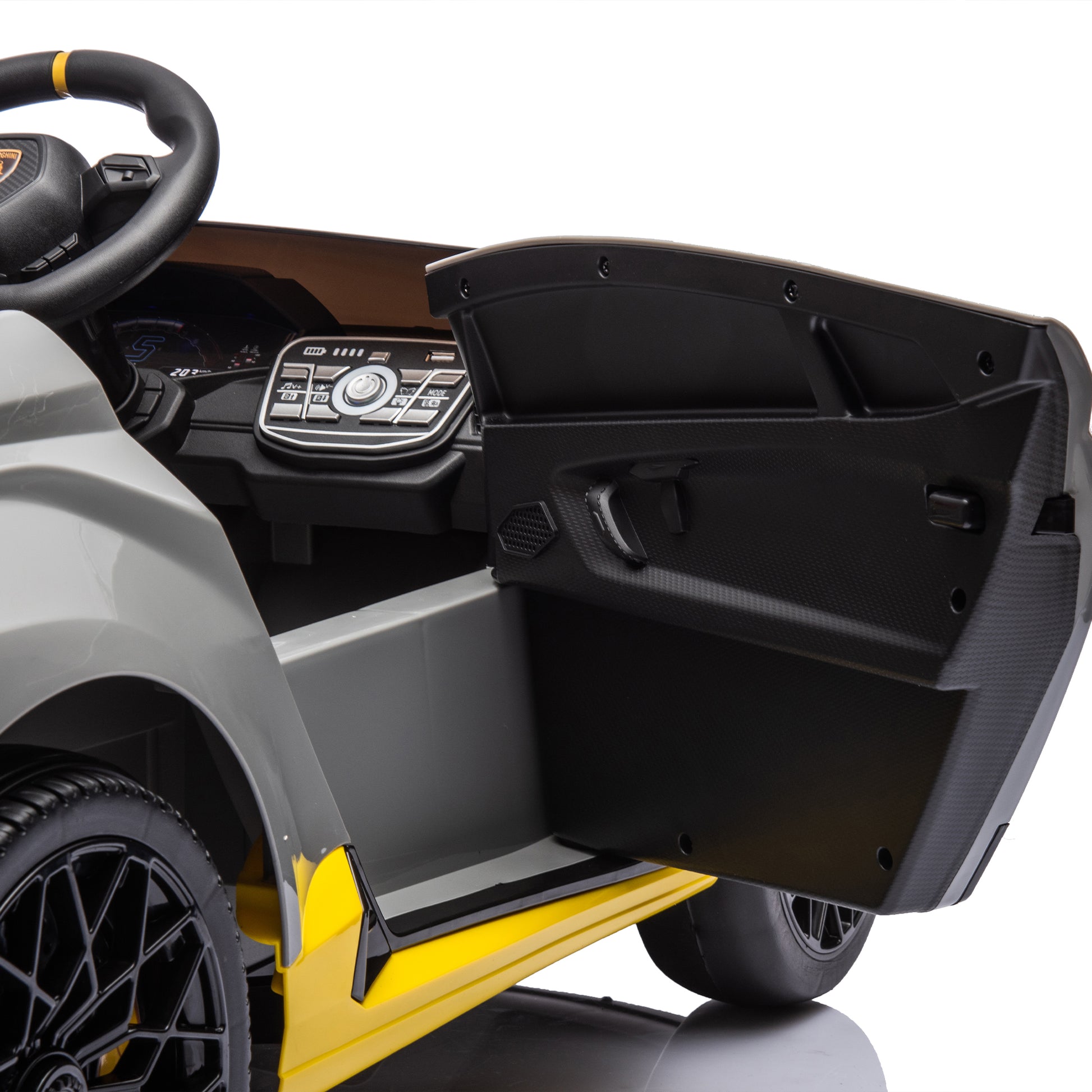 Lamborghini Huracan Sto 24V Kids Electric Ride On Drift Car: Speeds 1.86 5.59 Mph, Ages 3 8, Foam Front Wheels, 360 Spin, Led Lights, Dynamic Music, Early Learning, Usb Port, Drift Feature Gray Polypropylene